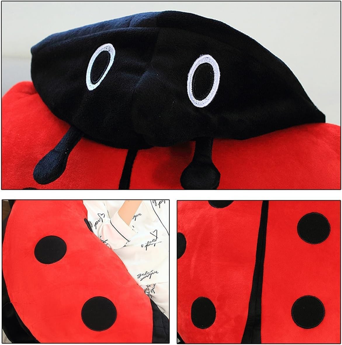 Wearable Ladybug Pillow, 23.6/39.4in Cute Warm Removable Sleeping Wearable Lady Bug Wearable Pillows with Hat for Xmas Gift (23.6 in)