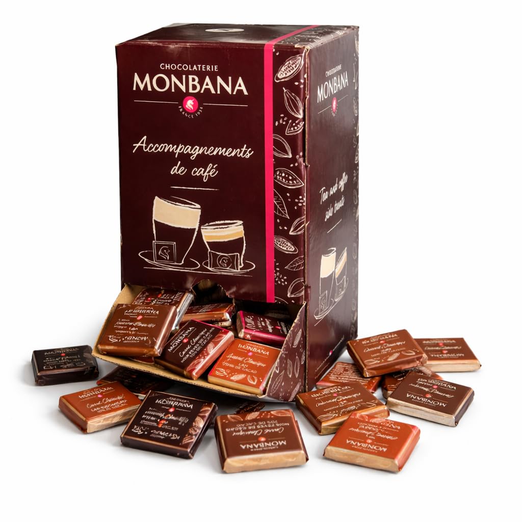 Monbana Coffret Chocolats Assortis 800 g – 200 Carrés Individuels | 200 carrés individuels assortis – 10 saveurs chocolat noir et lait