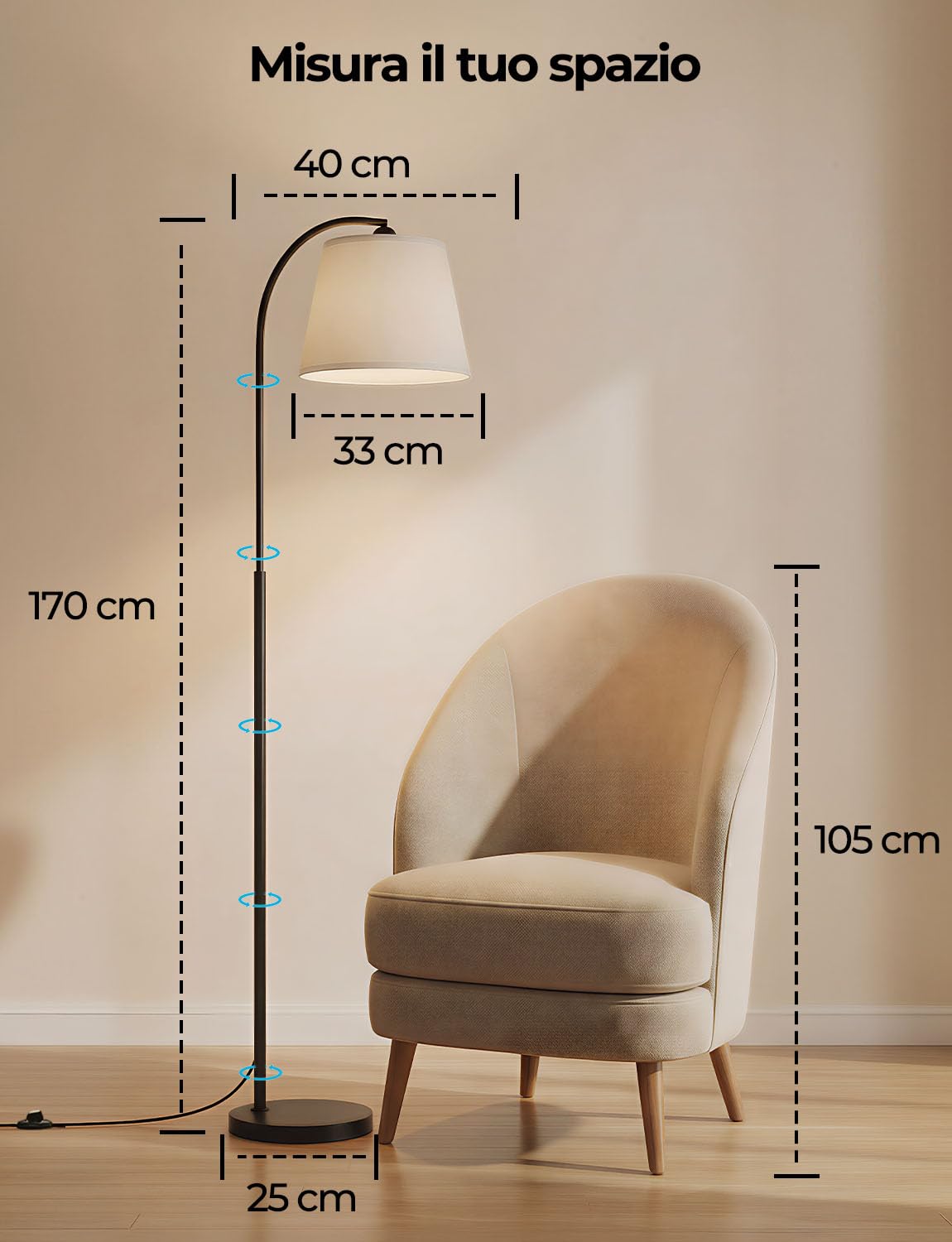 Piantana Lampada da Terra ad Arco Salotto LED Moderna, 170CM Doppio Controllo con Telecomando e Interruttore a Piede, 9 Colori +6 Dinamici, Lampadina Dimmerabile, CRI92, 1200LM, per Soggiorno e Camera