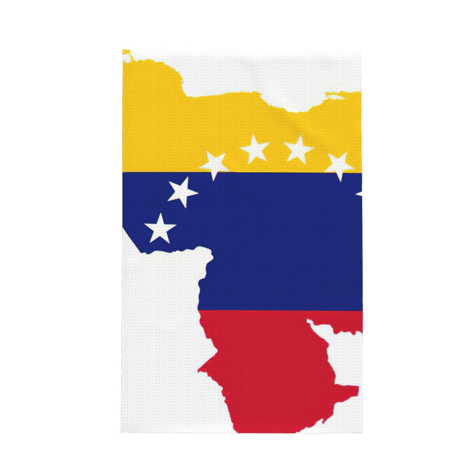 CKGODGF Venezuela Flag Print Absorbent Waffle Dishcloths,Kitchen Towels With Hanging Loops,Tea Towels.