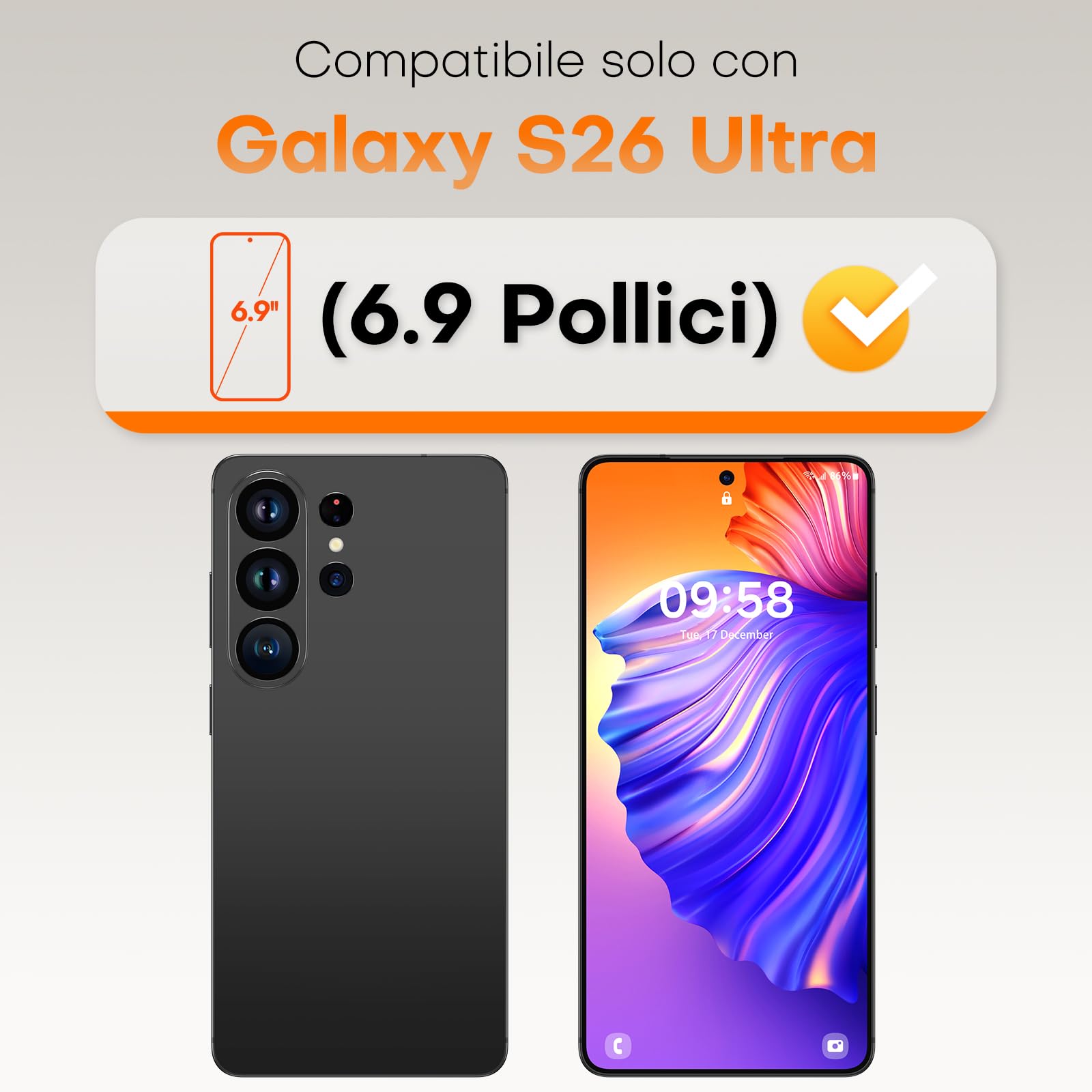 TOCOL Vetro Temperato per Samsung Galaxy S26 Ultra da 6,9 Pollici, Pellicola Protettiva Facile Installazionea, HD e Senza Bolle, Anti Graffio, Durezza 9H, Anti-Impronte, Compatibile con Cover, 2 Pezzi