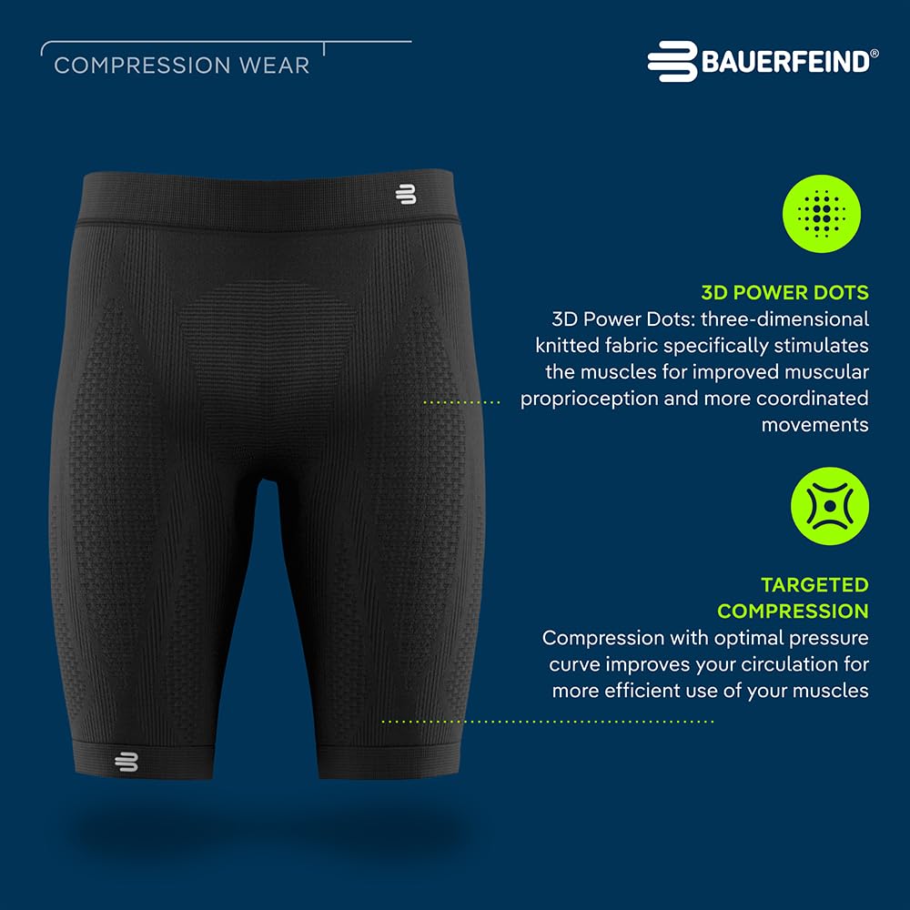 BAUERFEIND Spodnie kompresyjne "Sports Compression Tights Short", spodnie sportowe dla mężczyzn, krótkie, poprawiające ukrwienie mięśni nóg, poliamid/elastan