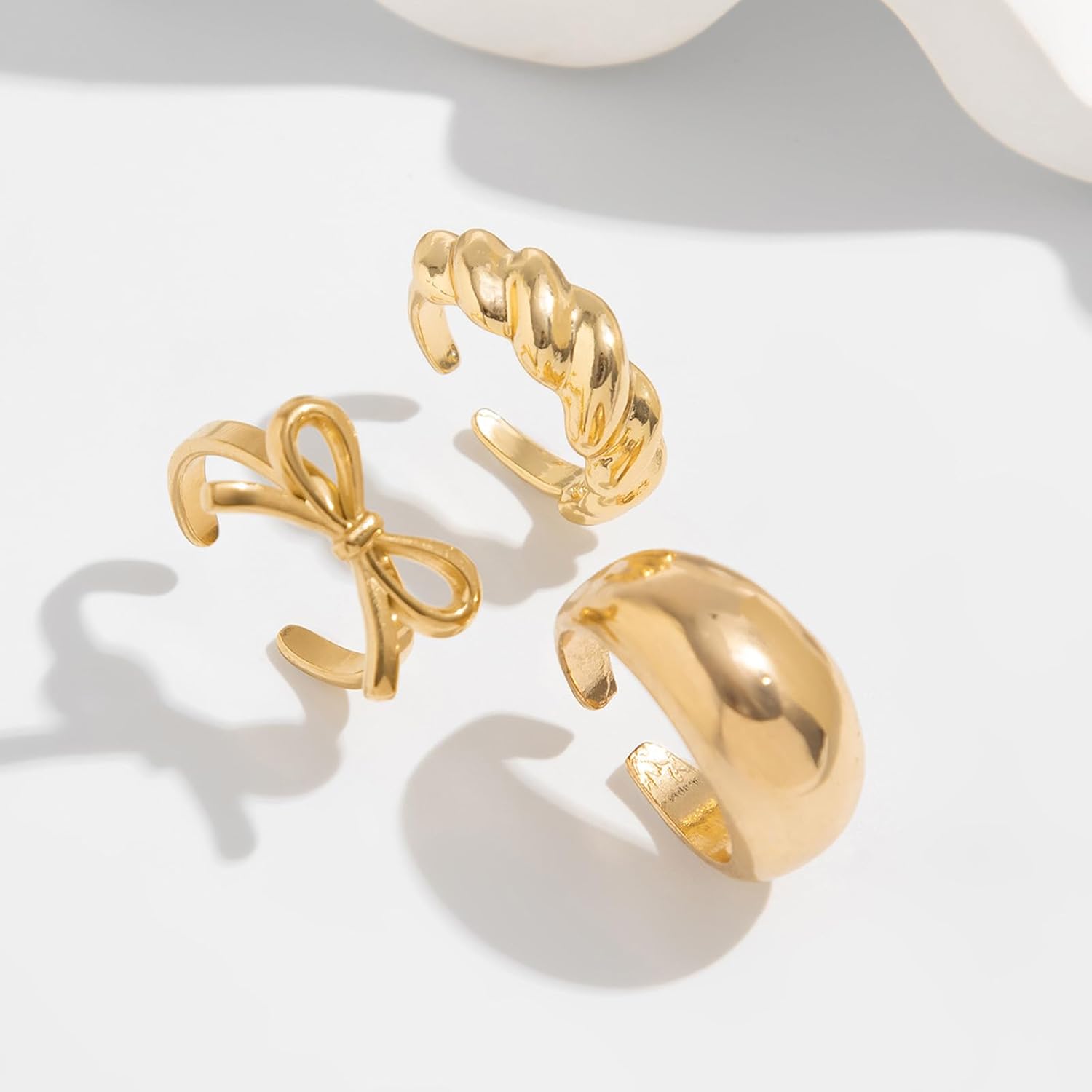 Gold Silver Chunky Rings for Women Bow Thread Rings Set Stackable Knuckle Open Ring Beach Holiday Jewelry - Image 5