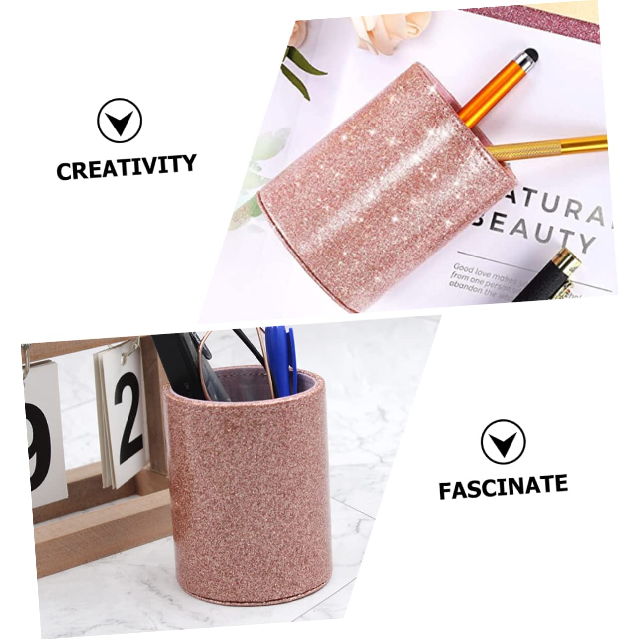 Abaodam 4pièces Porte-stylo Pu Pailleté Organisateur De Bureau Multifonctionnel Pour Crayons Et Pinceaux De Maquillage Rangement Élégant Et Pratique Pour Décoration De Bureau