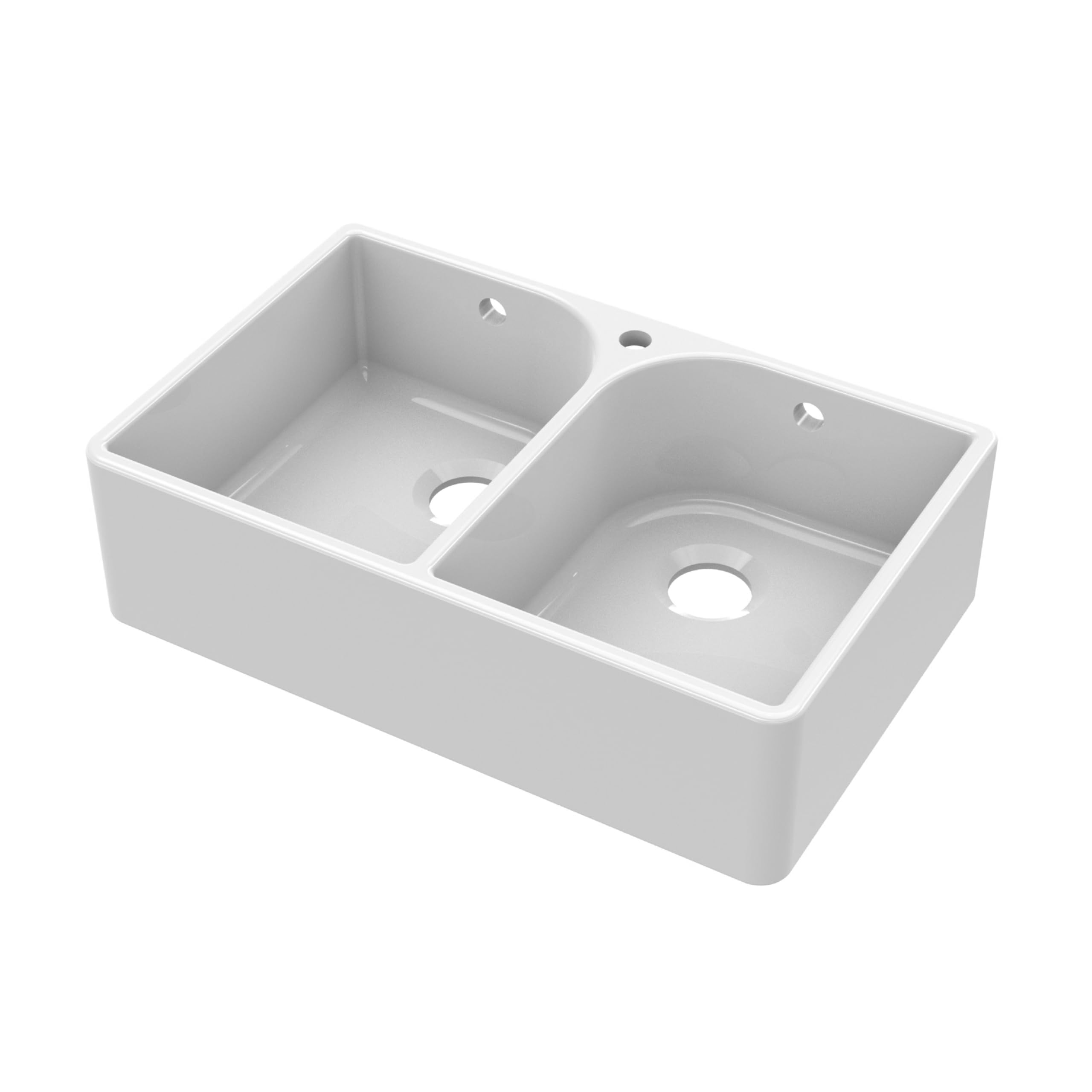 Fireclay Double Bowl Full Weir Butler Kitchen Sink, Overflow & Tap Hole 795Mm 5056462670614