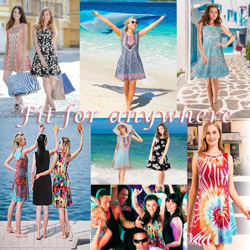 Image of Scotamalone Summer Dresses for Women Casual Beach Travel Vacation Floral Tshirt Sundress Tank Dress Sleeveless with Pockets