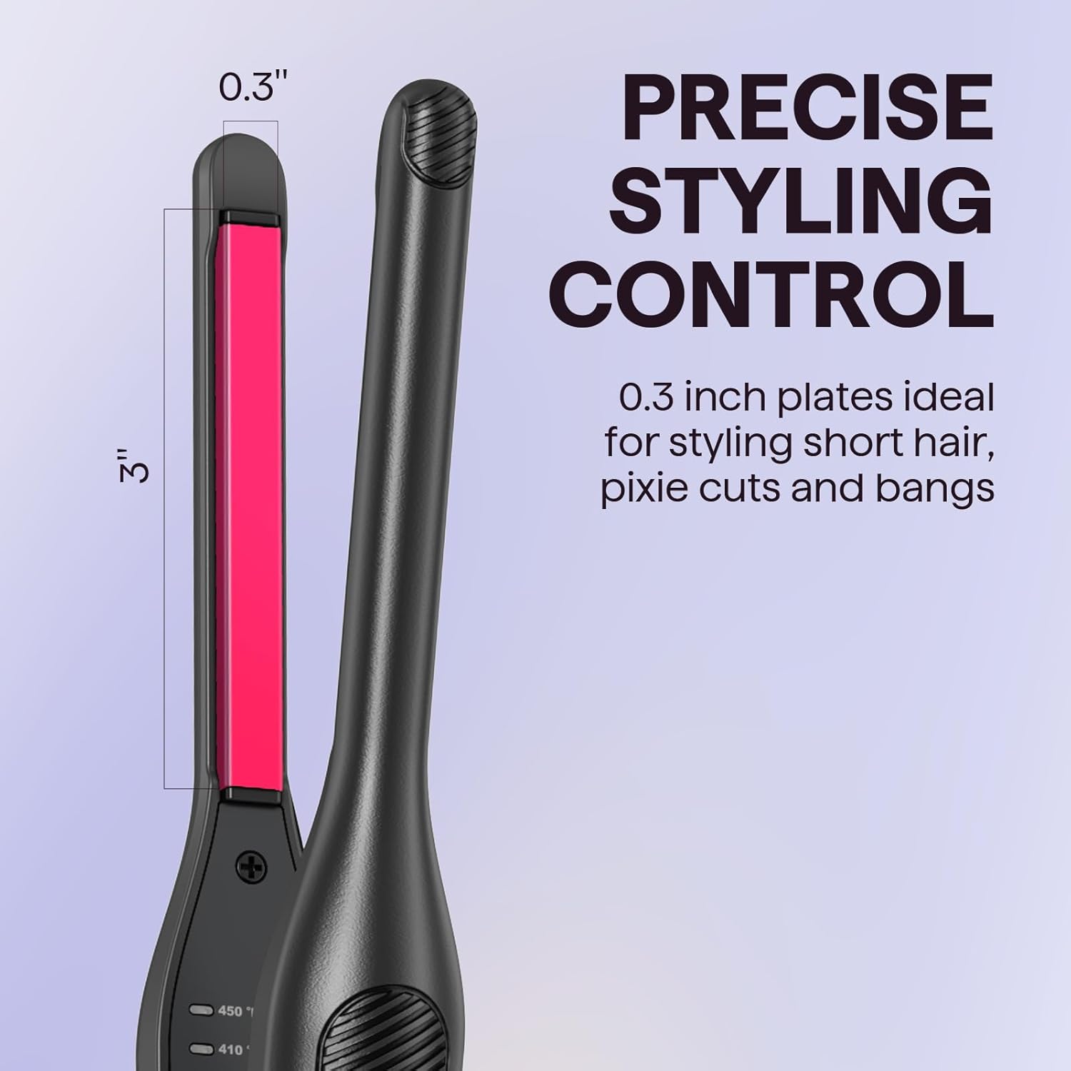Wavytalk Small Flat Iron for Short Hair/Pixie Cut/Bangs/Edges, 3/10" Pencil Flat Iron, Mini Hair Straightener with Anti-Pinch Design, Dual Voltage, Hot Pink - Image 2