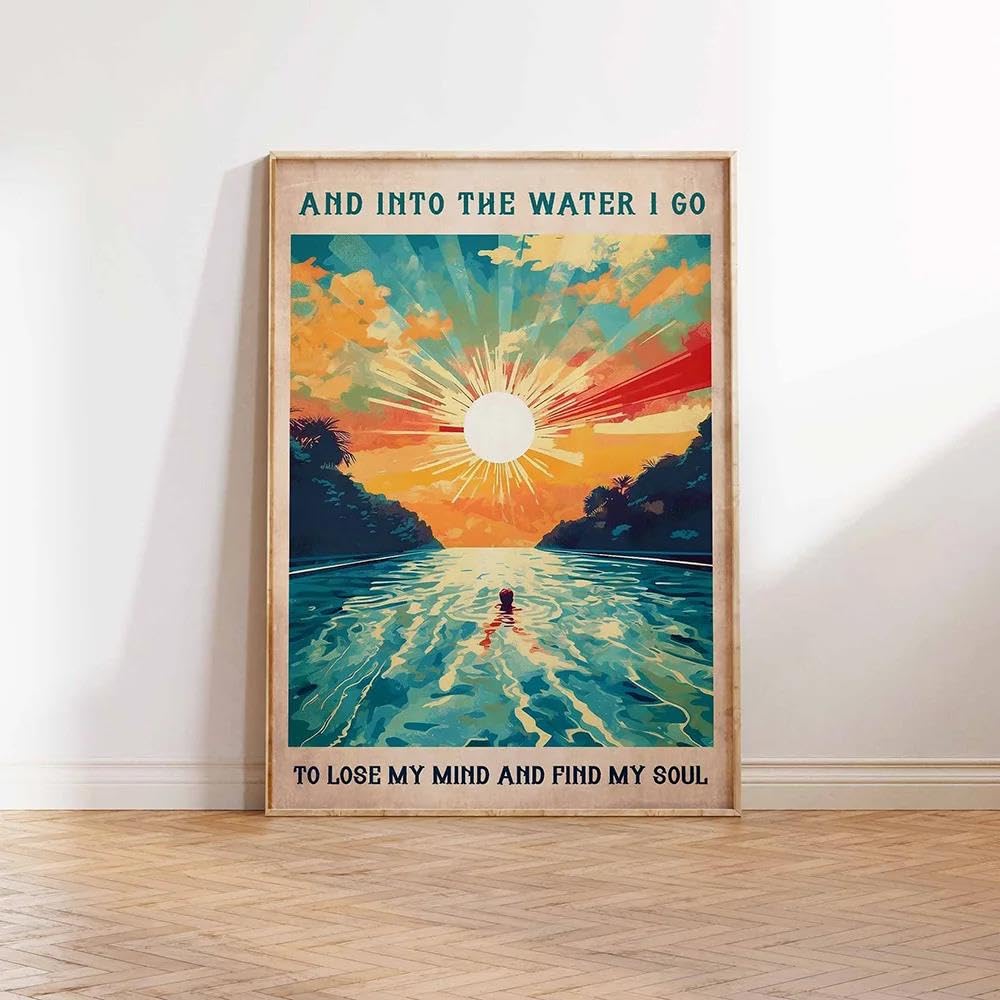 SHINERING Swim Posters Print Into The Water I Go To Lose My Mind And Find My Soul Wall Art Pictures Canvas Painting Living Room Home Decor 30X40Cm Unframed