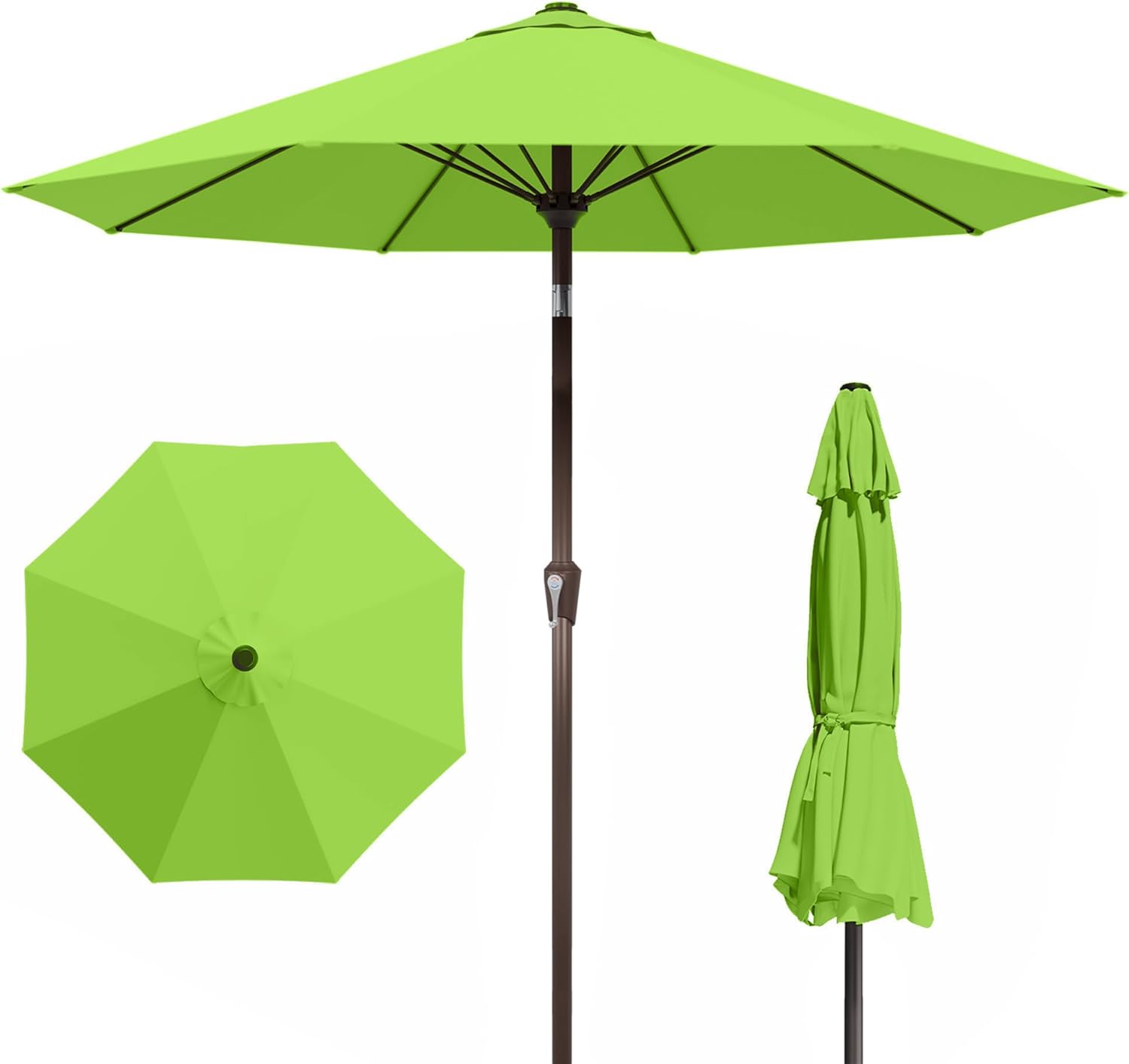 PatioKingdom 9FT Patio Umbrella Outdoor with Auto-Tilt Crank & 8 Sturdy Fiberglass Ribs,Market Table Umbrella for Pool,Backyard,Deck and Garden,Apple Green
