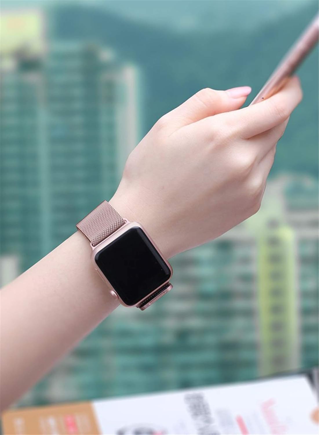 eWINNER Stainless Steel Replacement Watch Band Milanese Loop Strong power magnetic buckle compatible with Apple Watch Ultra iWatch series 8 7 6 5 4 3 2 1 SE 41mm 40mm 38mm 38mm/40mm/41mm Pink