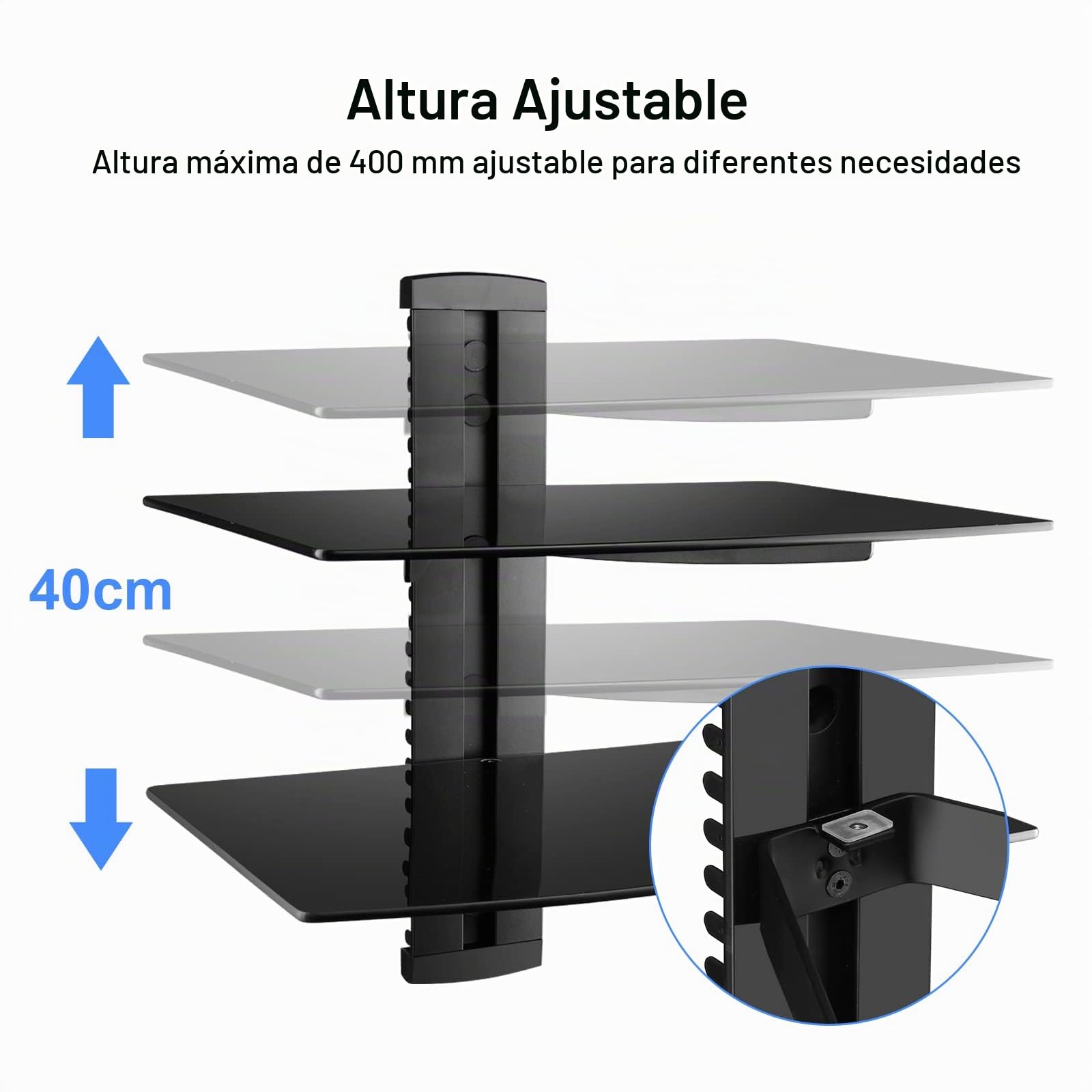 Estante flotante para DVD, soporte de pared de cristal para reproductor de DVD, PS4, cajas de cables, consolas de juegos, Sky Box y TV, soporte de pared negro plano, estante de AV