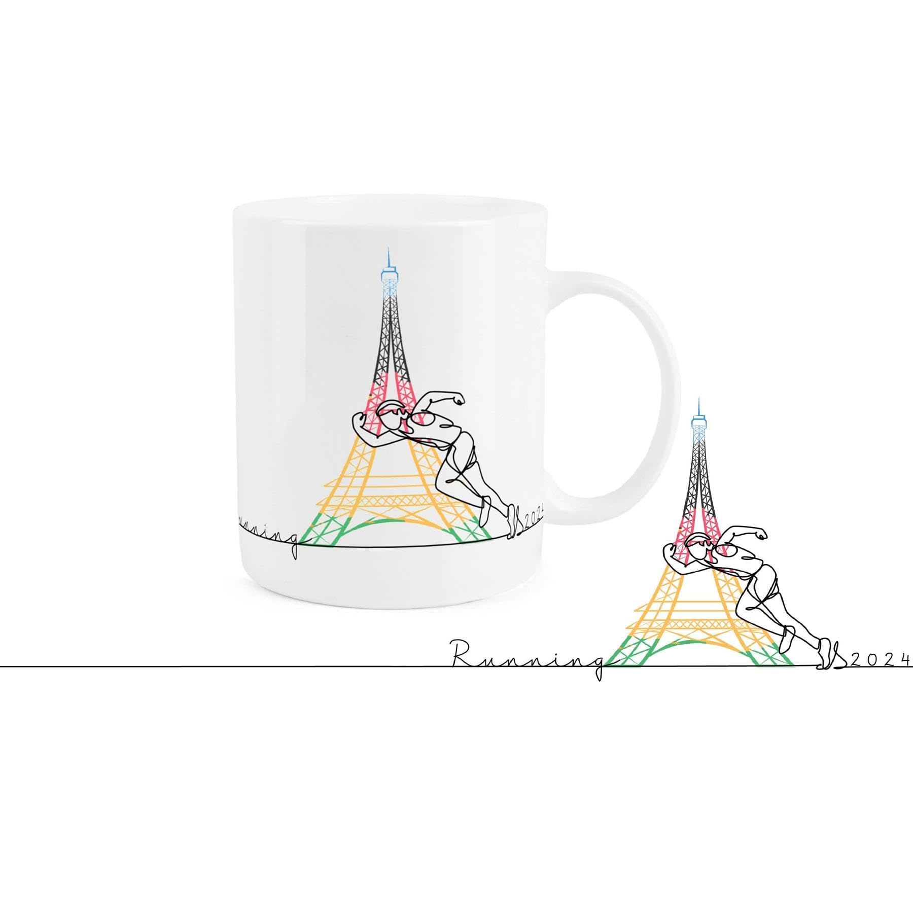 Purely Home Paris Running Mug - Sports Competition Race Commemorative Gift/Present - Tea Coffee Bone China Mug for Sports Fans