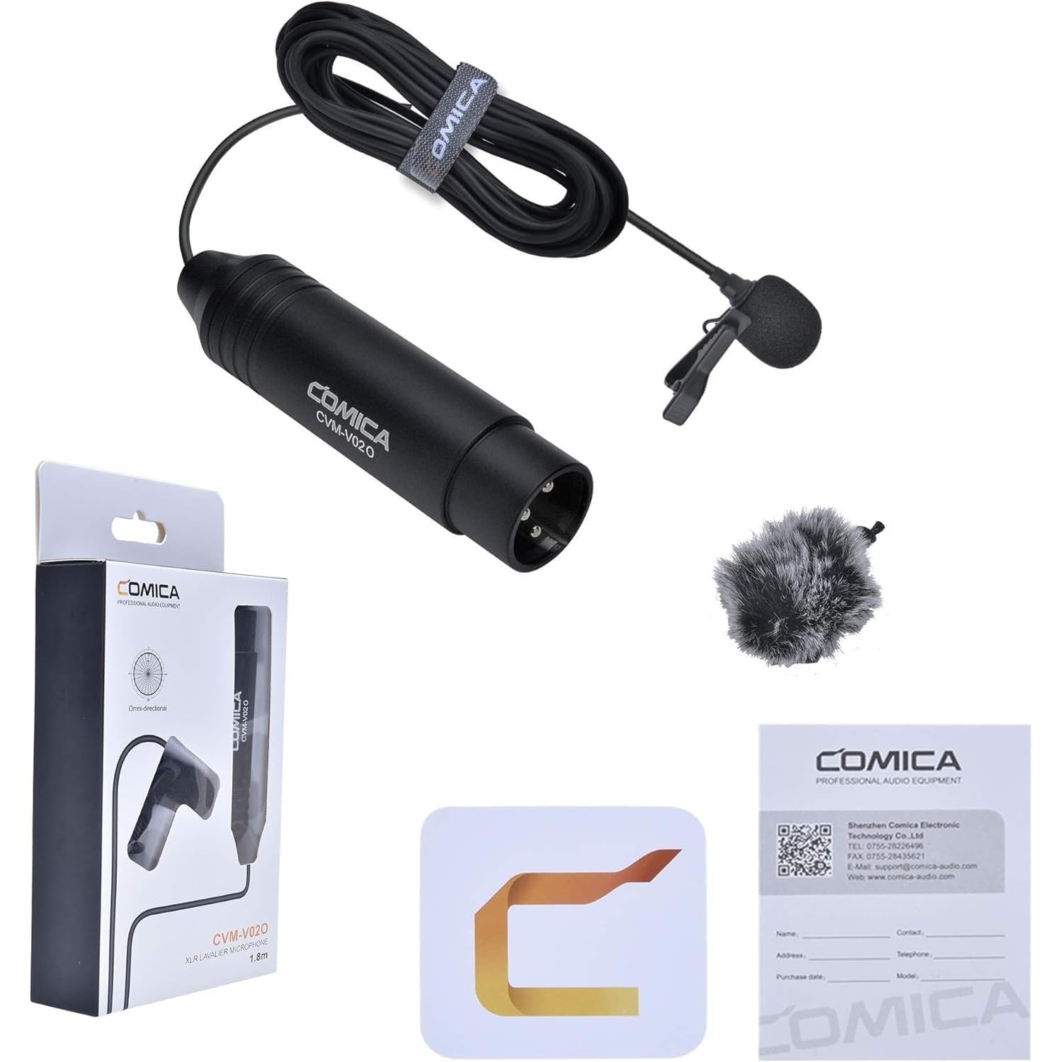 comica Lavalier - Microfono CVM-V02O, supporta l'alimentazione phantom da 48 V, microfono XLR a 3 poli per fotocamera Canon/Nikon/Sony/Panasonic/DSLR, videocamera/Tascam/mixer audio (1 pezzo)