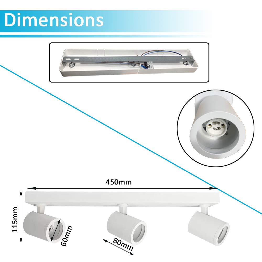 FactorLED Lámpara de Techo Led Blanco Ajustable y Rotatorio con Bombillas GU10, Aplique 18W Luz Fría 6000K, Barra de 3 Focos Orientables, Iluminación Interior