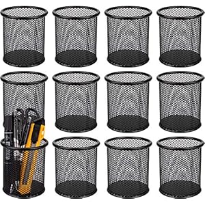 Nicunom 12 Pack Metal Pen Holder Wire Mesh Pen Cup Pencil Holder Pencil Cup for Desk Office Pen Organizer, Black