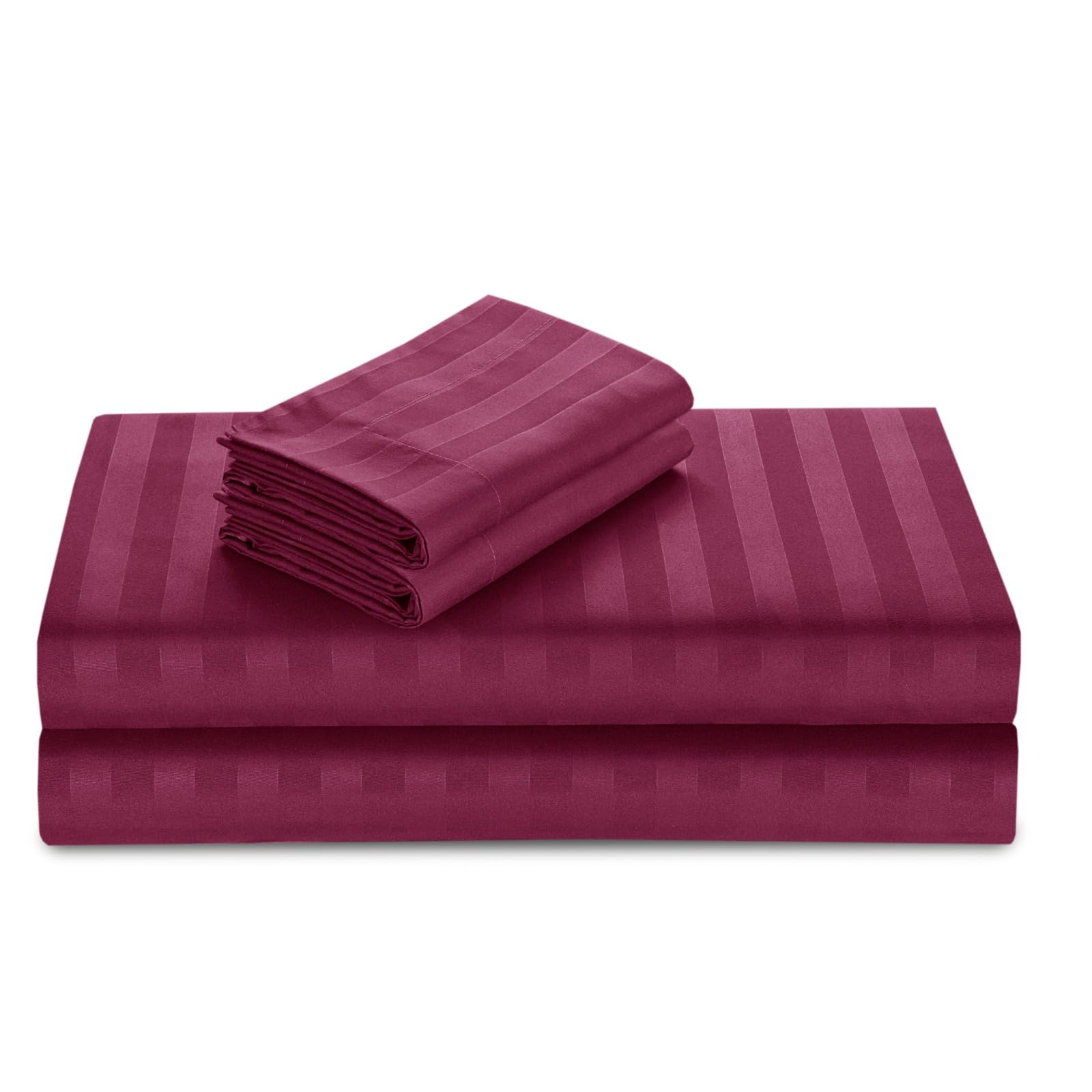 Casabella Satin Stripe Duvet Cover Sets, Luxurious Single Burgandy Bedding with Satin Stripes - Image 4