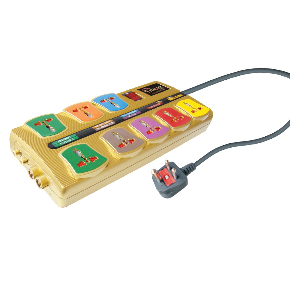 MX Dragon 8 Socket Surge Protector and Spike Buster Universal SOCKETS Home Theater Series-image-41