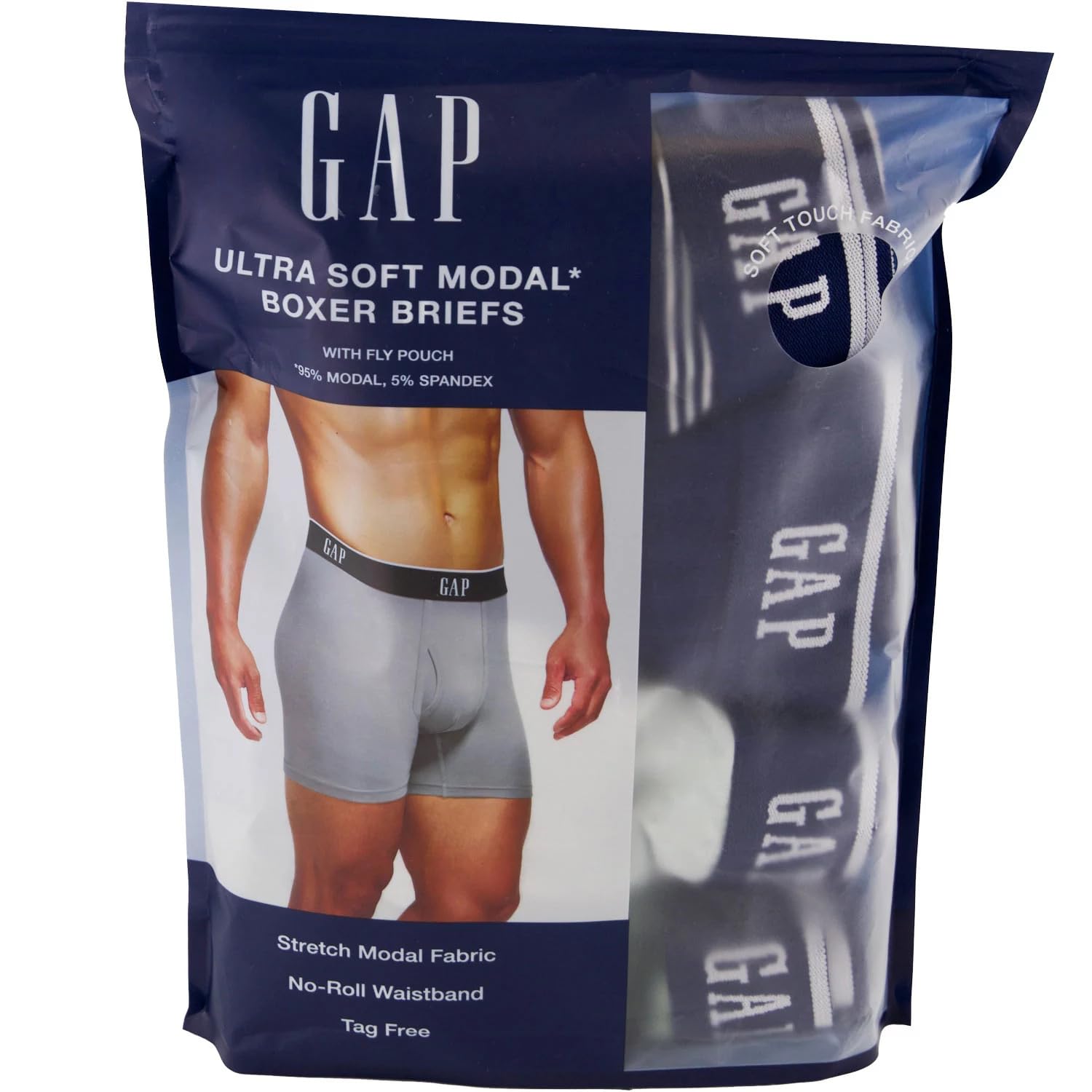 Gap Men's Underwear, Ultra Soft Modal Fabric with Fly Pouch Boxer Brief for Men, 4-Pack