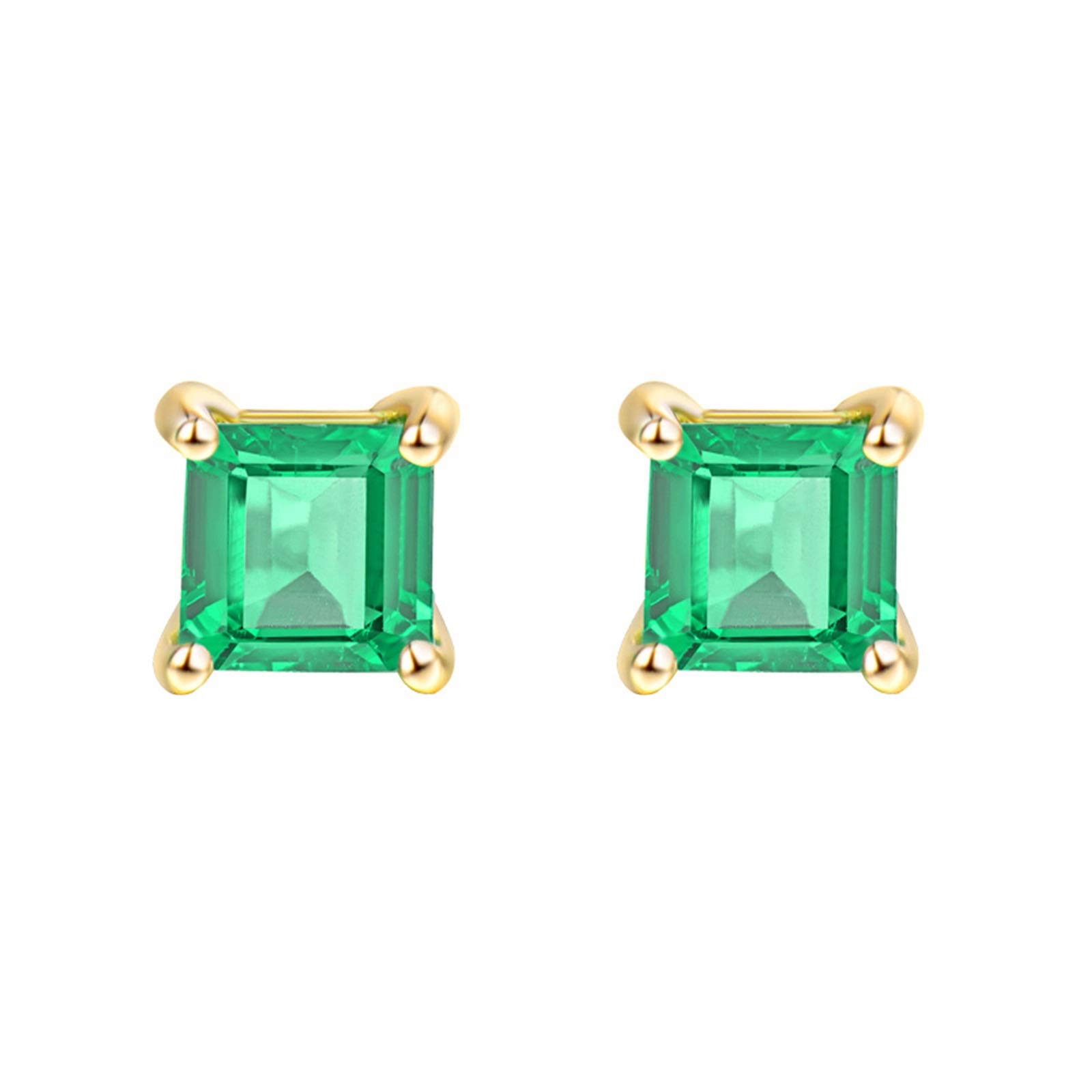 Epinki Gelb Gold 18K Ohrringe Silber Hängend, 4 Klaue Quadrat Ohrschmuck mit Smaragd 0.7ct Grün, als Geschenke für Frauen Freundin, Gelb Gold