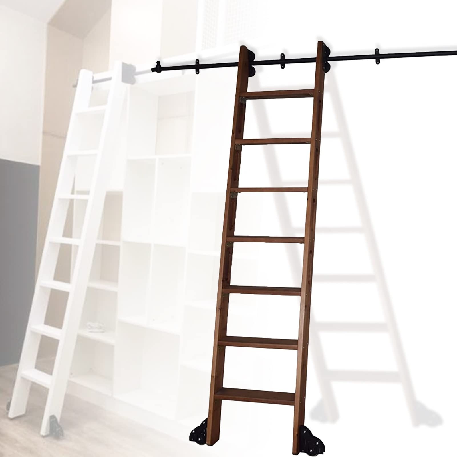 Rail pour porte de grange et échelle mobile de loft kit de tube rond 2m pour bibliothèque de salon