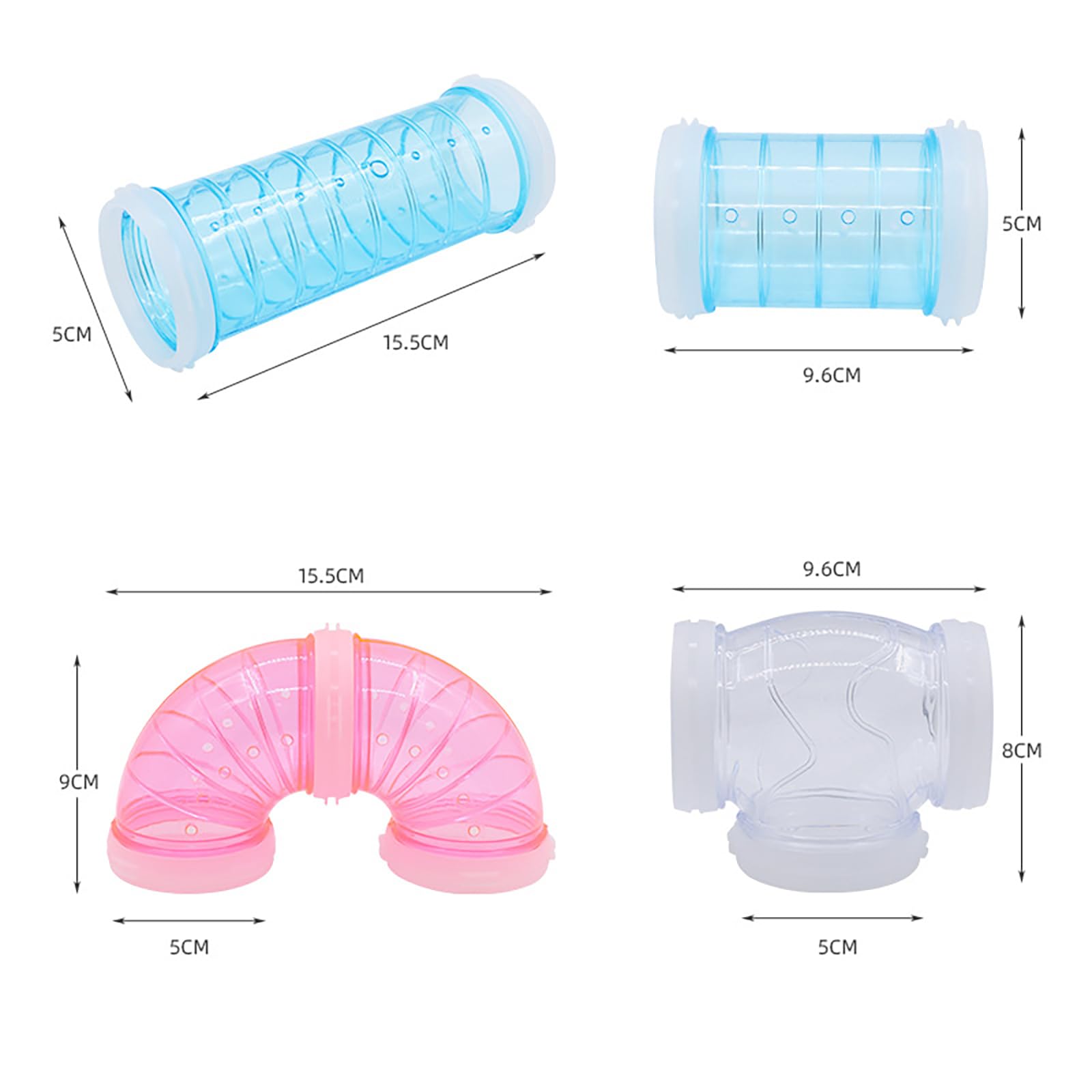 16PCS Tubos de Túnel de Juego para Hámster,Juego de Tubos Hámster,Accesorio Jaula Hámster,Accesorios de Conexión Creativa DIY Transparente, Rueda para Hámster Mascota Ratón Hámster