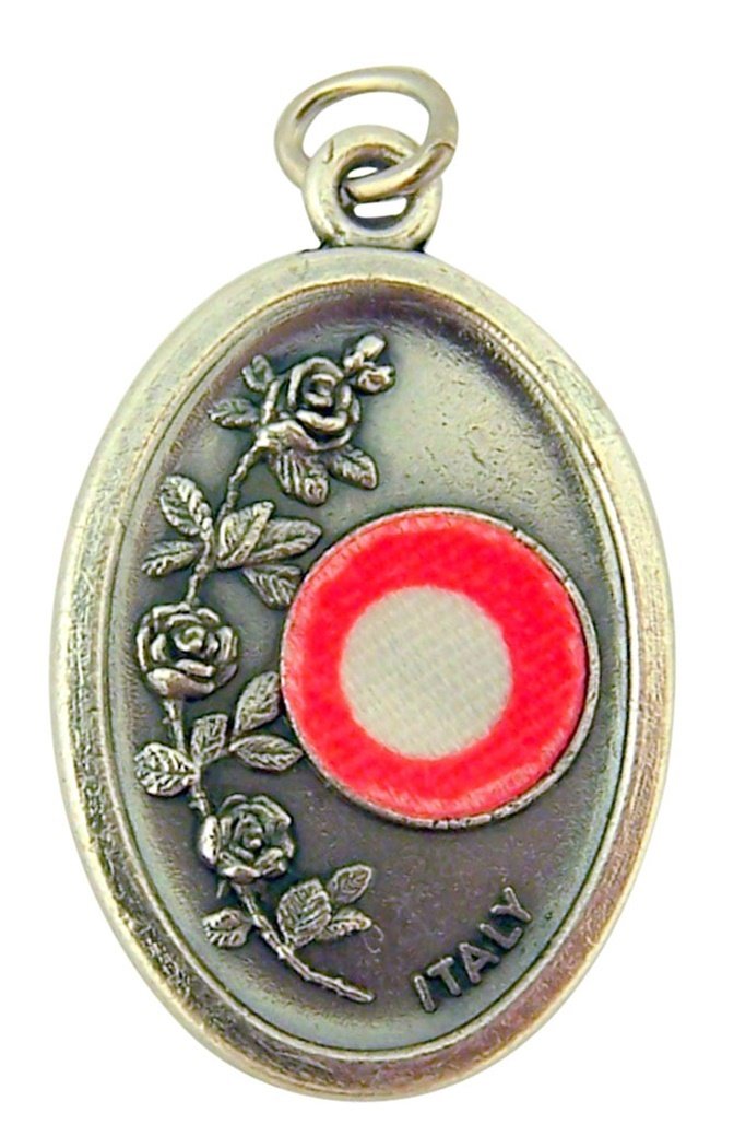 Silver Toned Base Catholic Saint 3rd Class Piece of Cloth Relic Medal, 1 Inch