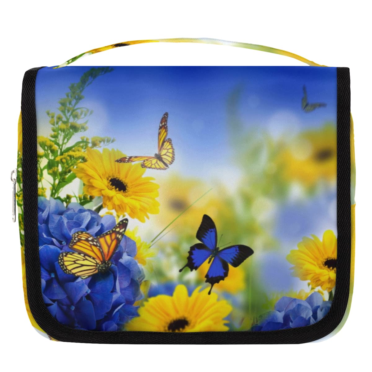 Kwiaty Motyle Podróżna Kosmetyczka Kwiaty Mycie Torba Unisex Wiszące przybory toaletowe Kosmetyczka Organizer do makijażu, wielobarwny, Jeden rozmiar