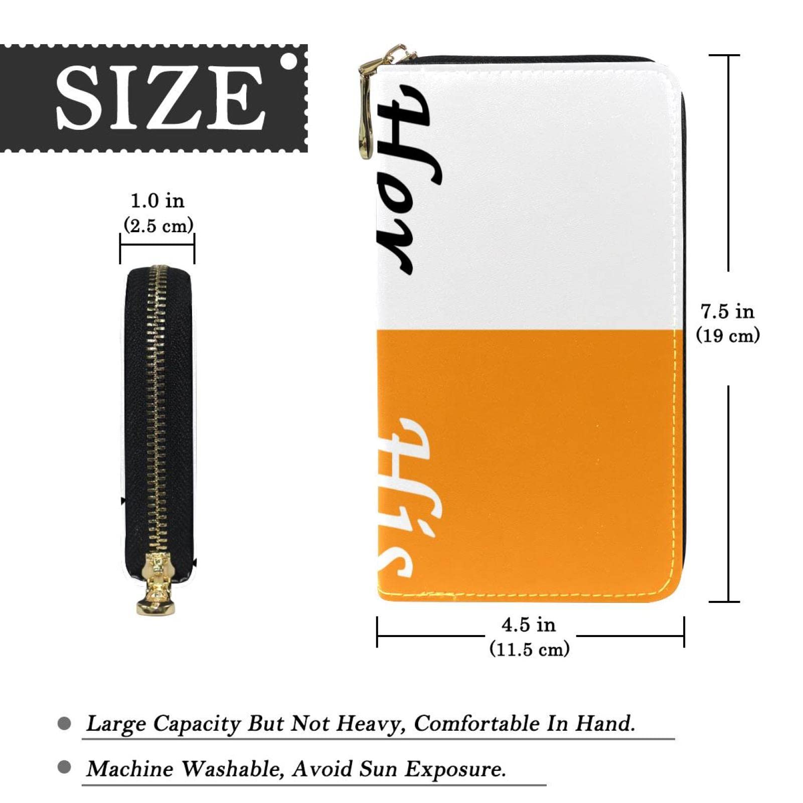 Cartera larga de cuero con cremallera para su lado y su lado, color blanco y naranja, multicolor, 20.5x2.5x11.5cm/8.07x1x4.53 in, Clásico