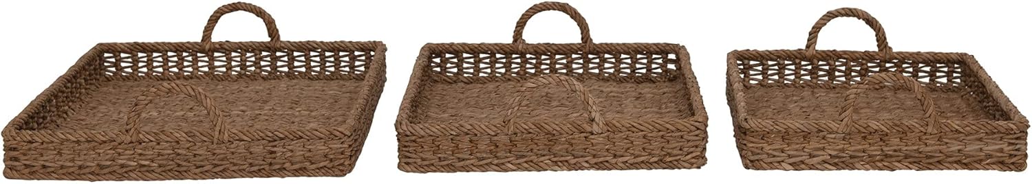 Handwoven Square Rattan Water Hyacinth Tray Set