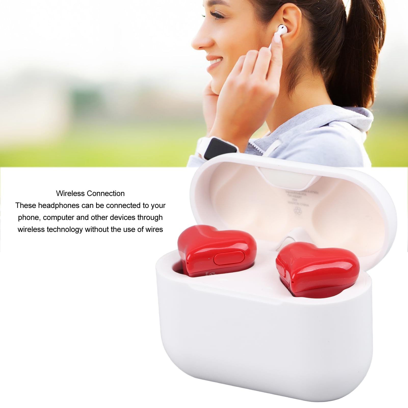 Heart Shaped Wireless BT Heart Headset, Multifunction Stylish Lightweight Noise Canceling Stereo Heart Shaped BT Earphones - Image 3