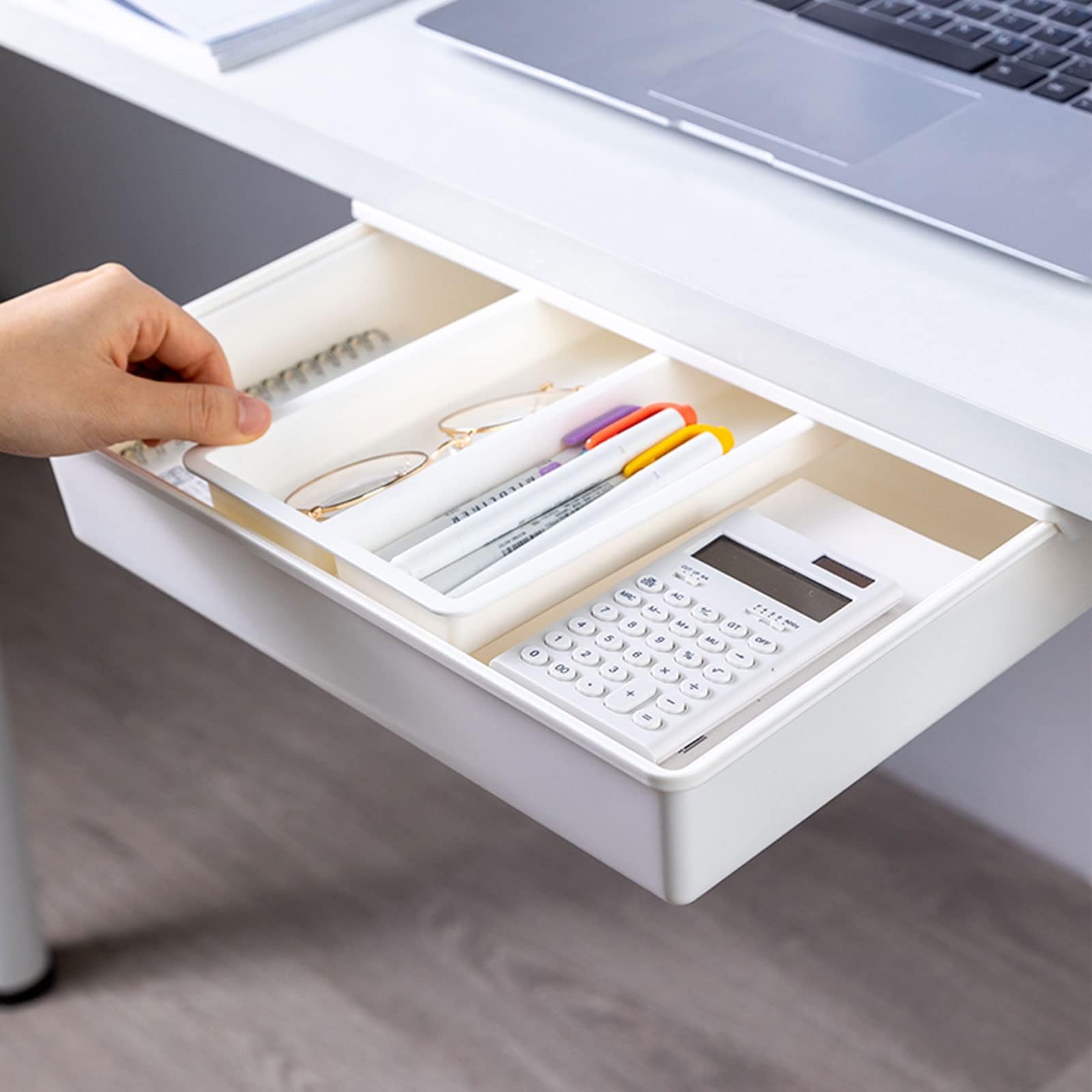 Baffect Under Shelf Drawer, Hiding Plastic Storage Drawer Organizer Cupboard Organiser Sliding Out Under Sink Cabinet Organiser Shelf Drawer for Kitchen Pantry Cupboards Cabinet Office (L)