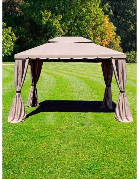 Yellowshop - Gazebo in alluminio da Giardino con zanzariere e Teli antipioggia richiudibili Beige - Fortaleza (Mt 3x3)