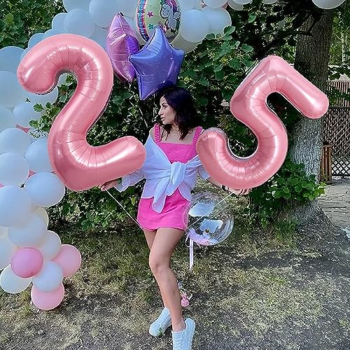 Image of TONIFUL 40 Inch Light Pink Large Numbers Balloons Number 25 Helium Balloons Pink Foil Mylar Big Digital 25 Pastel Balloons for 25th Birthday Party 25th Anniversary Supplies Decorations