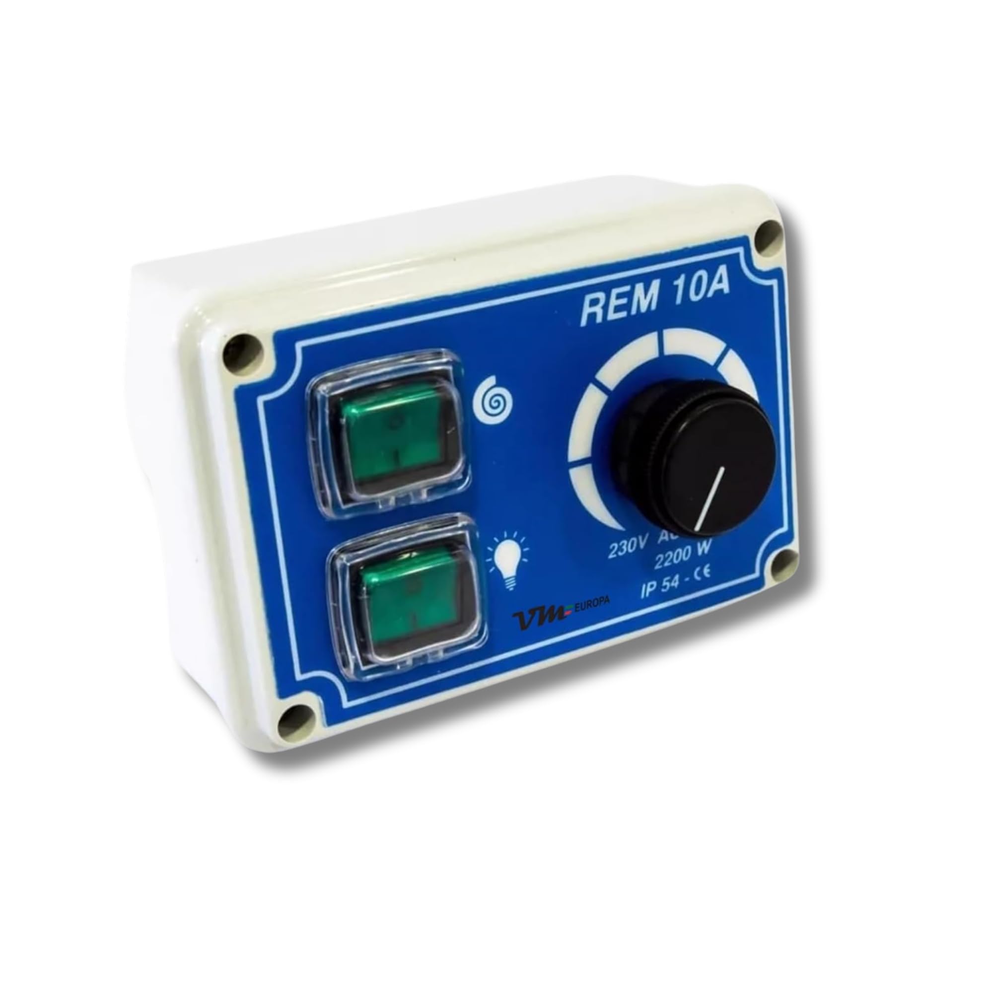 Drehzahlregler REM10A - 13 x 8,5 x 6 cm - Manuelle Ausführung - Kunststoffgehäuse IP54 - Dunstabzugshaube Ablufthaube Ventilator Drehzahlsteuerung Leistungsregler für Gastronomie