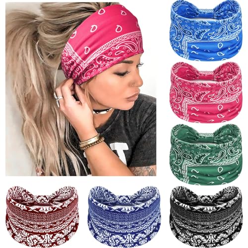 Image of Awumbuk 6 Pack Wide Knotted Headbands for Women Soft Turban Hair Accessories African Boho Solid Color Yoga Workout Headbands