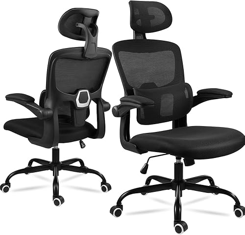 Silla de oficina ergonómica de malla, silla de escritorio lumbar y respaldo con almohada ajustable para reposacabezas con ruedas giratorias de 360