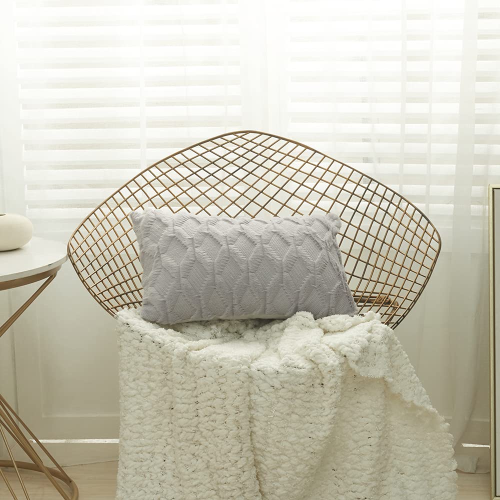 Pack of 1 Embroidered Faux Wool Throw Pillow Covers Decorative Pillowcase Cushion Case for Couch Sofa Bedroom Car 18x18 Inch, 3D Embroidered Pattern (Grey, 12″x20″)