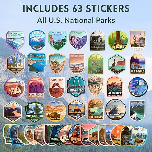 Image of National Parks Map - USA Travel Tracker with Checklist, Pins & Stickers - Adventure Gift for Park Lovers, Couples & Families, Bucket List Wall Art Decor