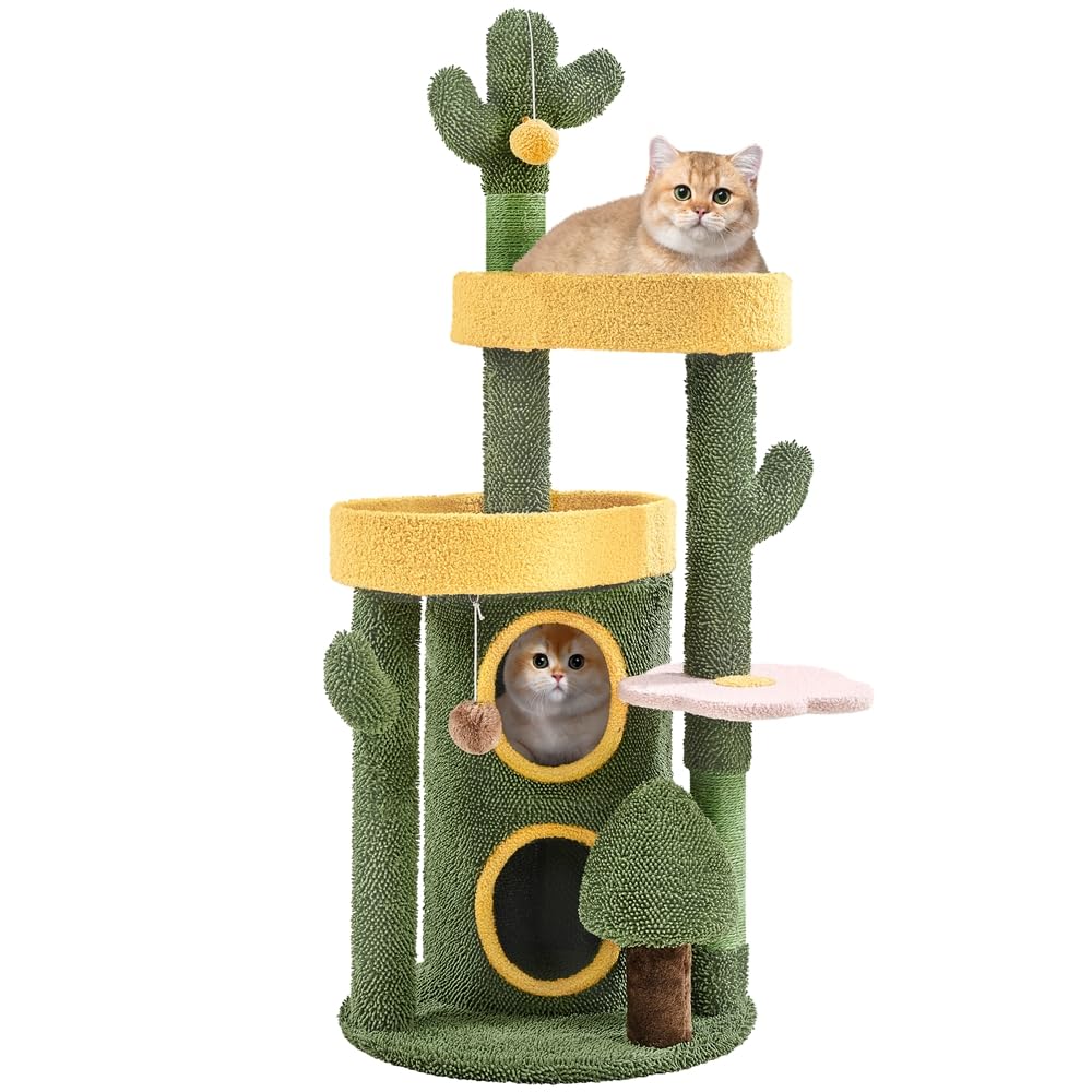 Yaheetech Cat Tree Cat Tower, 123cm Cacuts Cat Tree for Indoor Cats, Oasis-themed Climbing Tree w/Scratching Posts & Multi-Level Condos & Cozy Perches & Ball, Cat Activity Centre, Flower Cat Tree