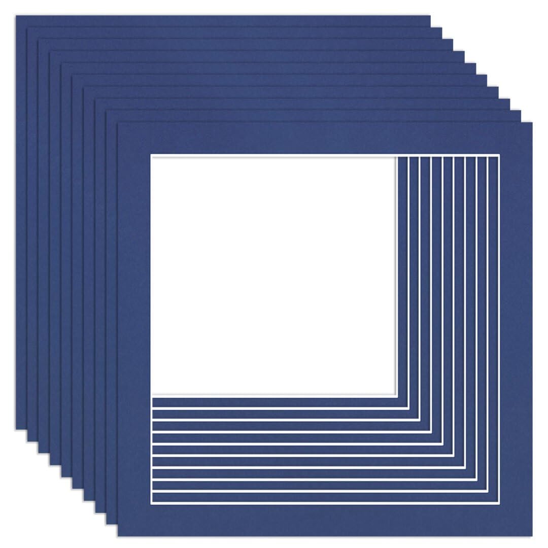 Procut Global 12x12" Blue Picture Mounts to Fit 10x10" Aperture - Precision Cut Cardboard Photo Mount - Ideal for Frames, Prints, Artwork & Certificates - Sizes & Colours Available - 10 Pack