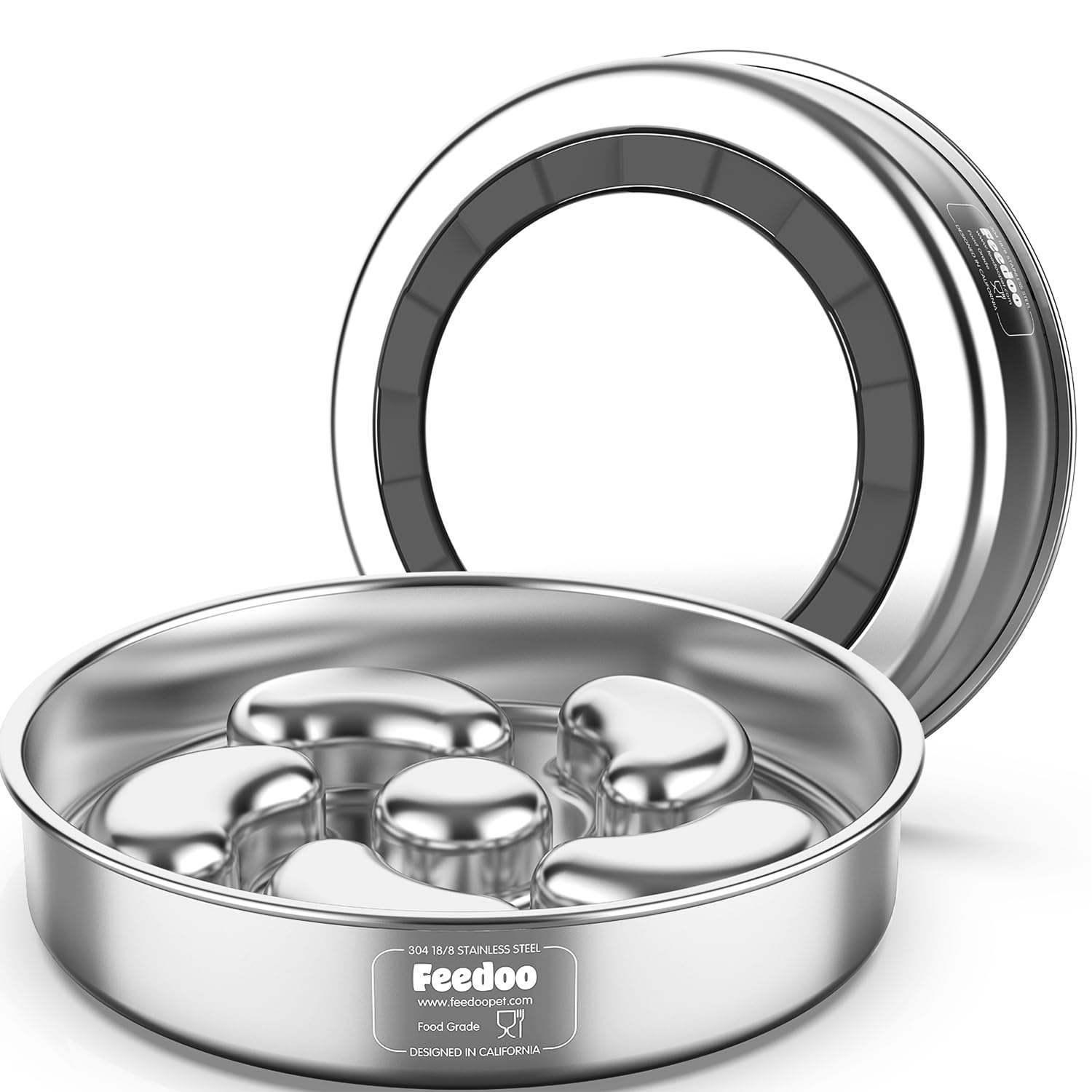 Slow Feeder Dog Bowl, Double Wall Food-Grade Stainless Steel, Heavy Duty with Non-Slip Rubber Base, 2Cups Capacity for Medium Dogs to Slow Down Eating