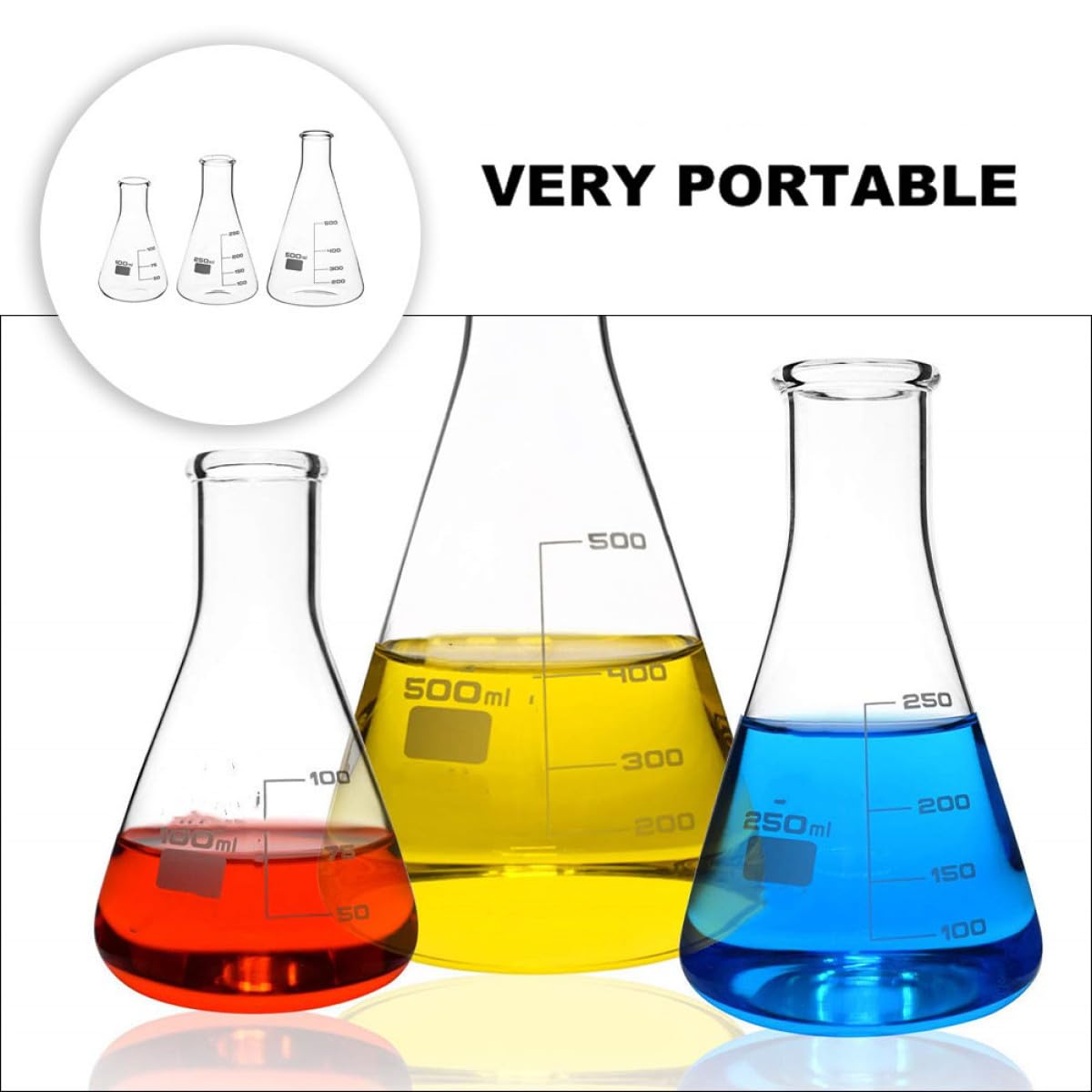 VILLCASE Erlenmeyerkolben Wissenschaftliche Schmale- Mund Glas Erlenmeyerkolben Set 3 Größen 100Ml 250Ml 500Ml 3. 3 Borosilikatglas mit Gedruckt Graduation