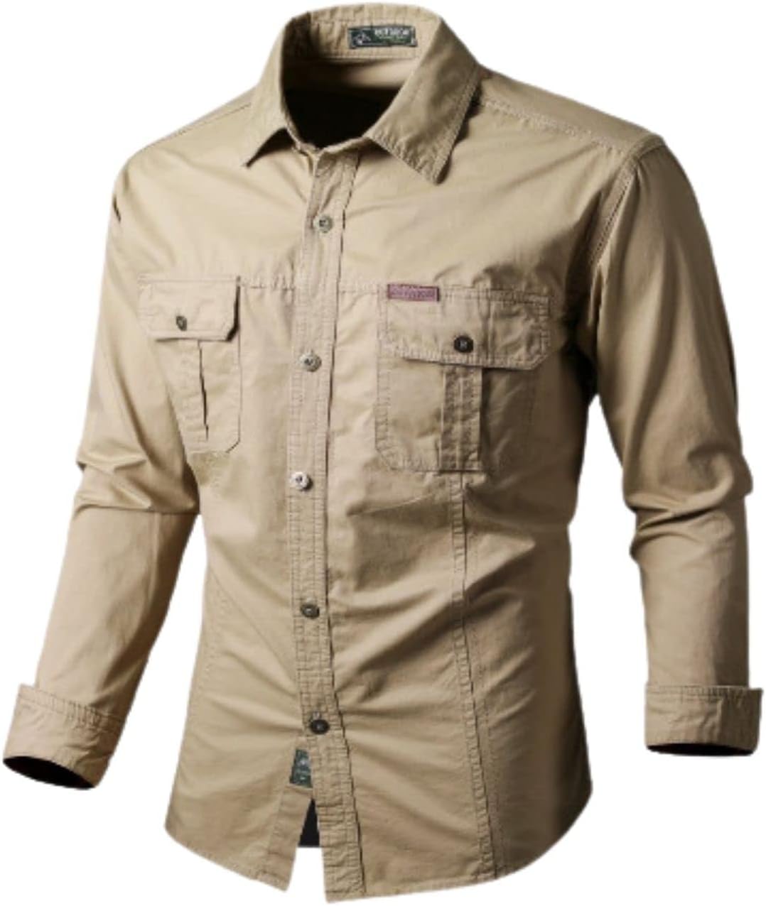 Kinkia Men's Slim-Fit Long Sleeve Work Shirt Lightweight Cotton Cargo Jacket with Pocket