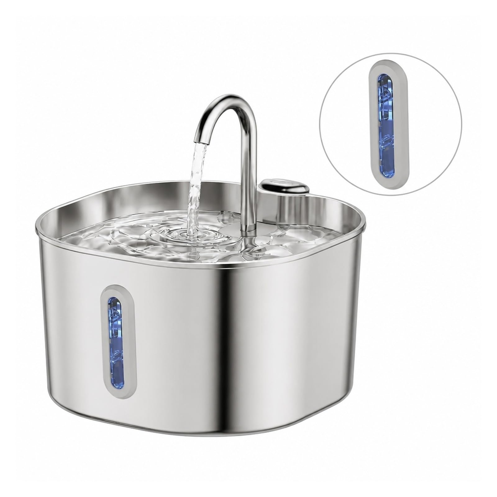 Fuente De Agua para Gatos Acero Inoxidable 2,2 L | Diseño Ventana, Plataforma Elevada Beber Hogares Con Varias Mascotas