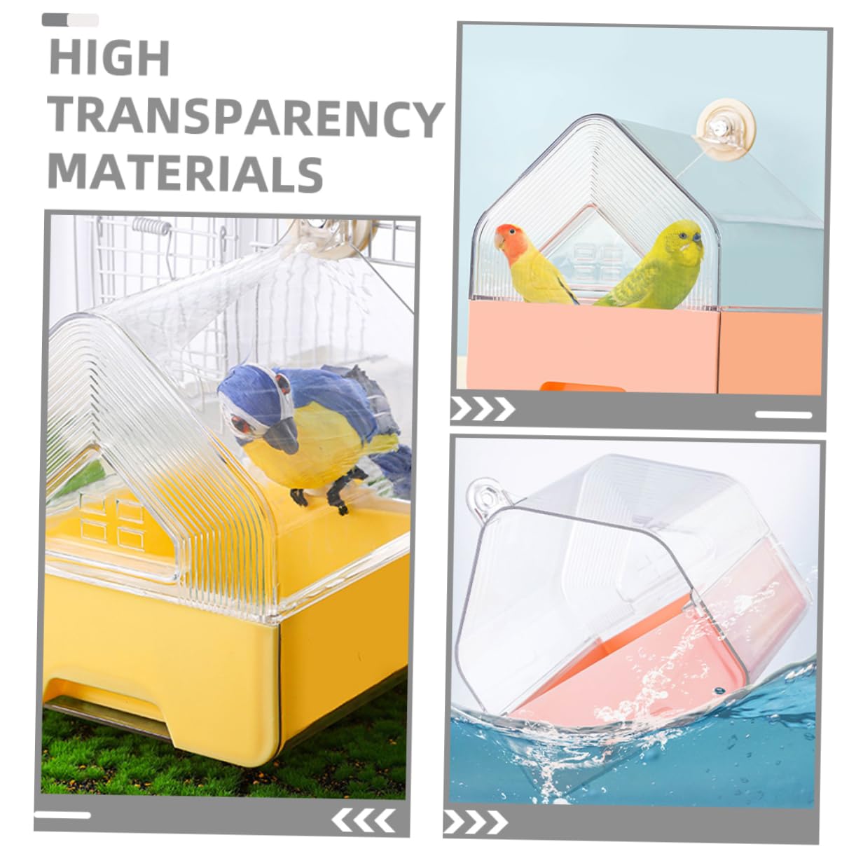 Sosoport Bain de Cage à Oiseaux avec Tiroir, Design Suspendu, 2 Pièces | Plastique, Rose et Jaune, pour Perruches et Calopsittes, Usage en Cage, Format Compact