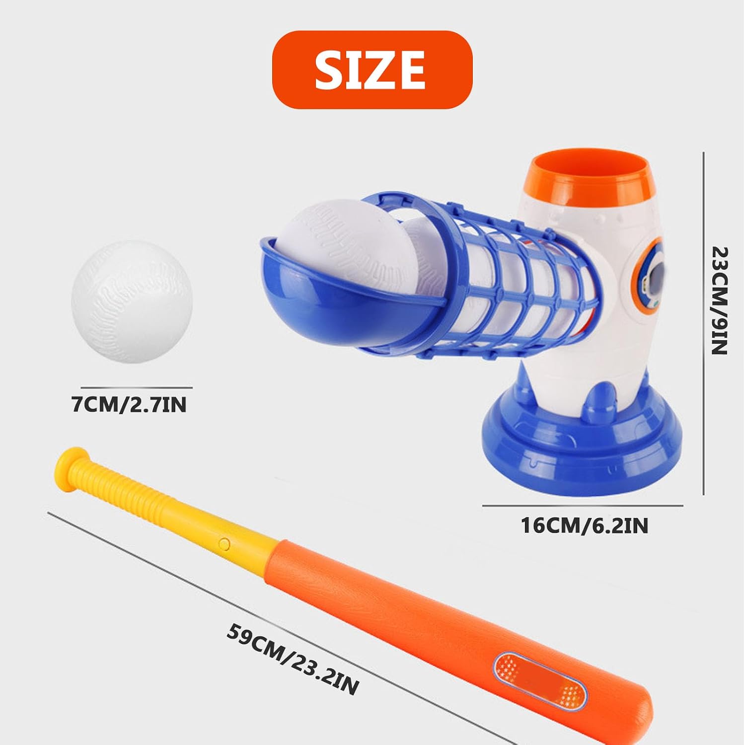 Buhelyc Baseball Launcher Training Ball Pitching Machine Sports Pitching Machine Automatic Pitcher Outdoor Baseball Throwing Machine with 5pcs Baseballs(Color:RED+Blue)