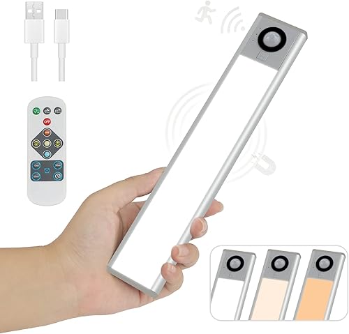44 luces LED para debajo del gabinete, 8 pulgadas, 3 colores, luz con sensor de movimiento, control remototáctil, luz recargable por USB, luz
