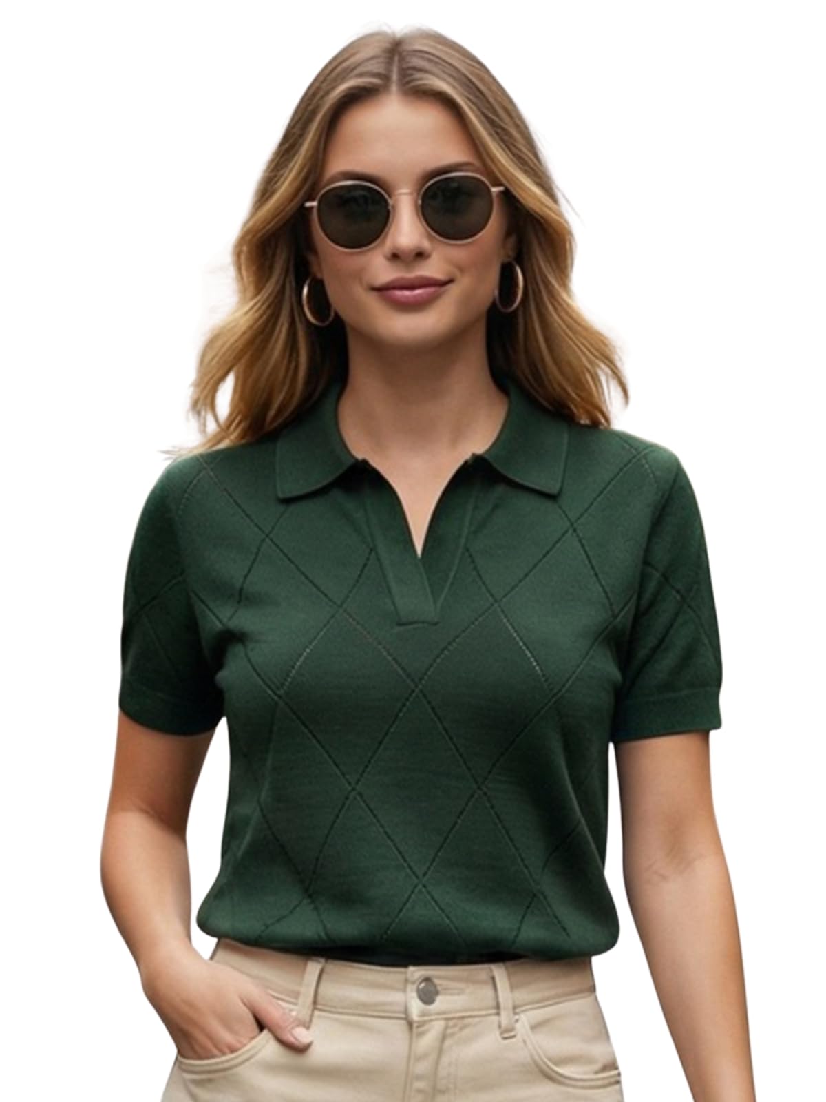 juneberry Women’s Flatknit Solid Half Sleeve Polo T-Shirt with Collared Neck, Casual Style for Office, Travel, (Sizes S to 2XL)-picture-49