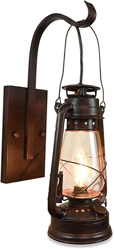 Farol de pared de aceite eléctrico rústico de acento vintage, acabado de pintura en polvo de pátina óxido, réplica de linterna interior cableada con