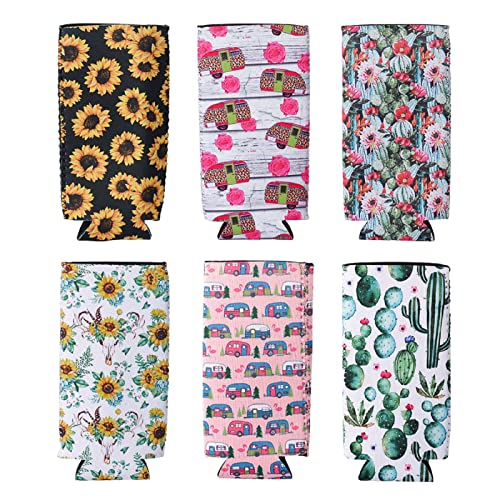 Fundas delgadas para latas, 6 fundas de neopreno para enfriar latas, aislantes plegables, soportes...
